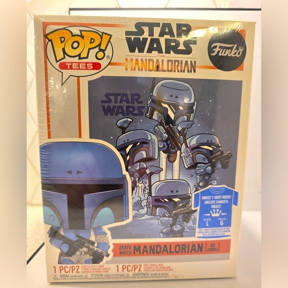 Funko Pop Death Watch Mandalorian Unisex Tee Large & Vinyl Figure Star War NEW